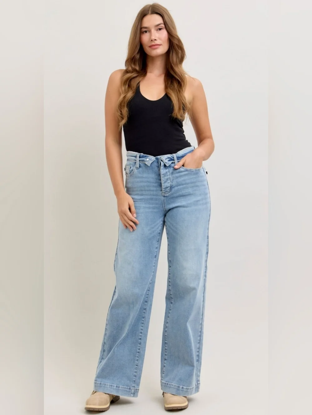 Judy Blue MR Light Wash Retro Wide Leg Jeans Button Fold Over Waist Various NEW - Picture 1 of 16
